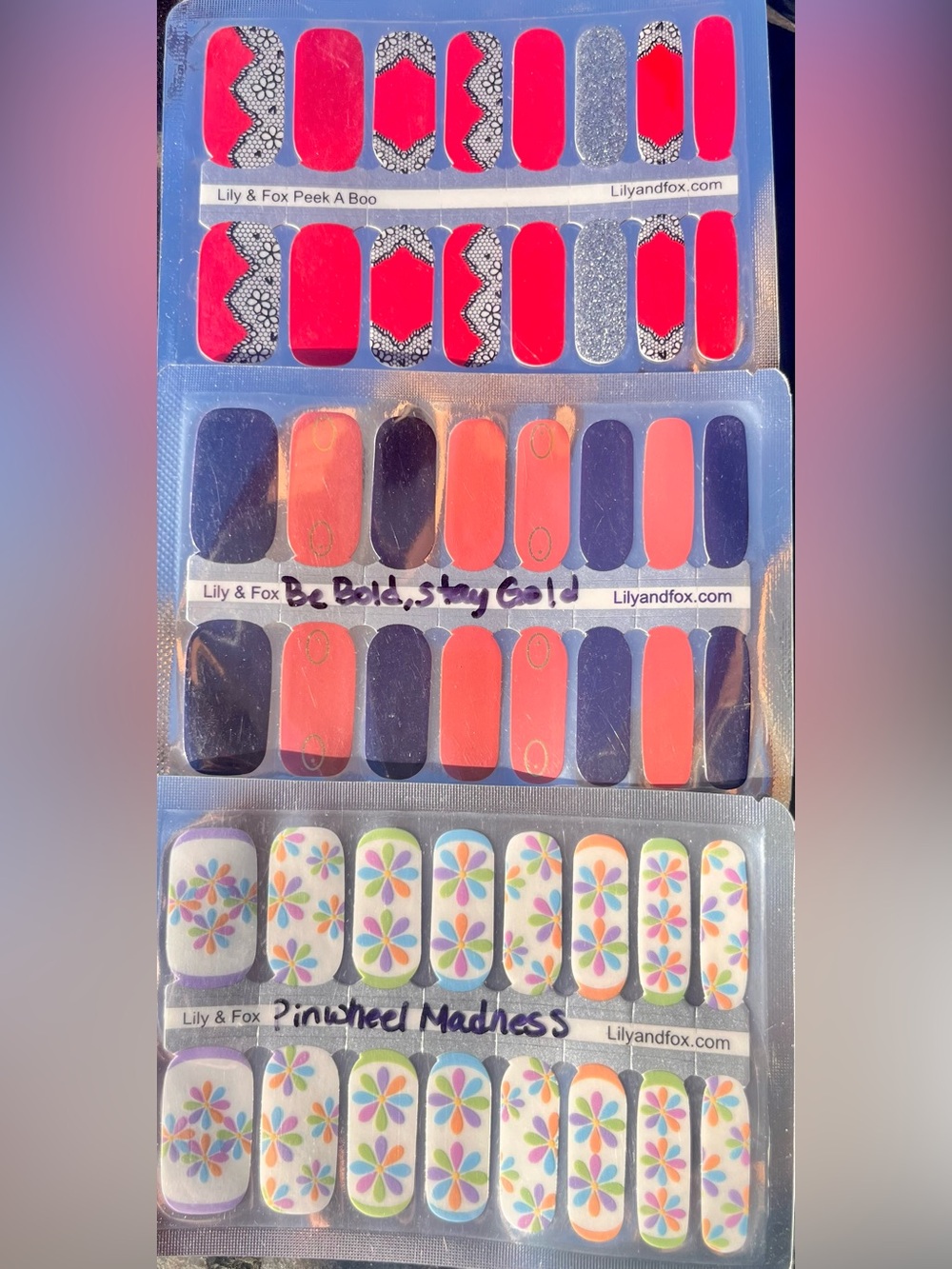 Lily & Fox Nail Polish Strip Set โ Assorted Purple, Pink, Blue & Red Designs - Picture 4 of 4